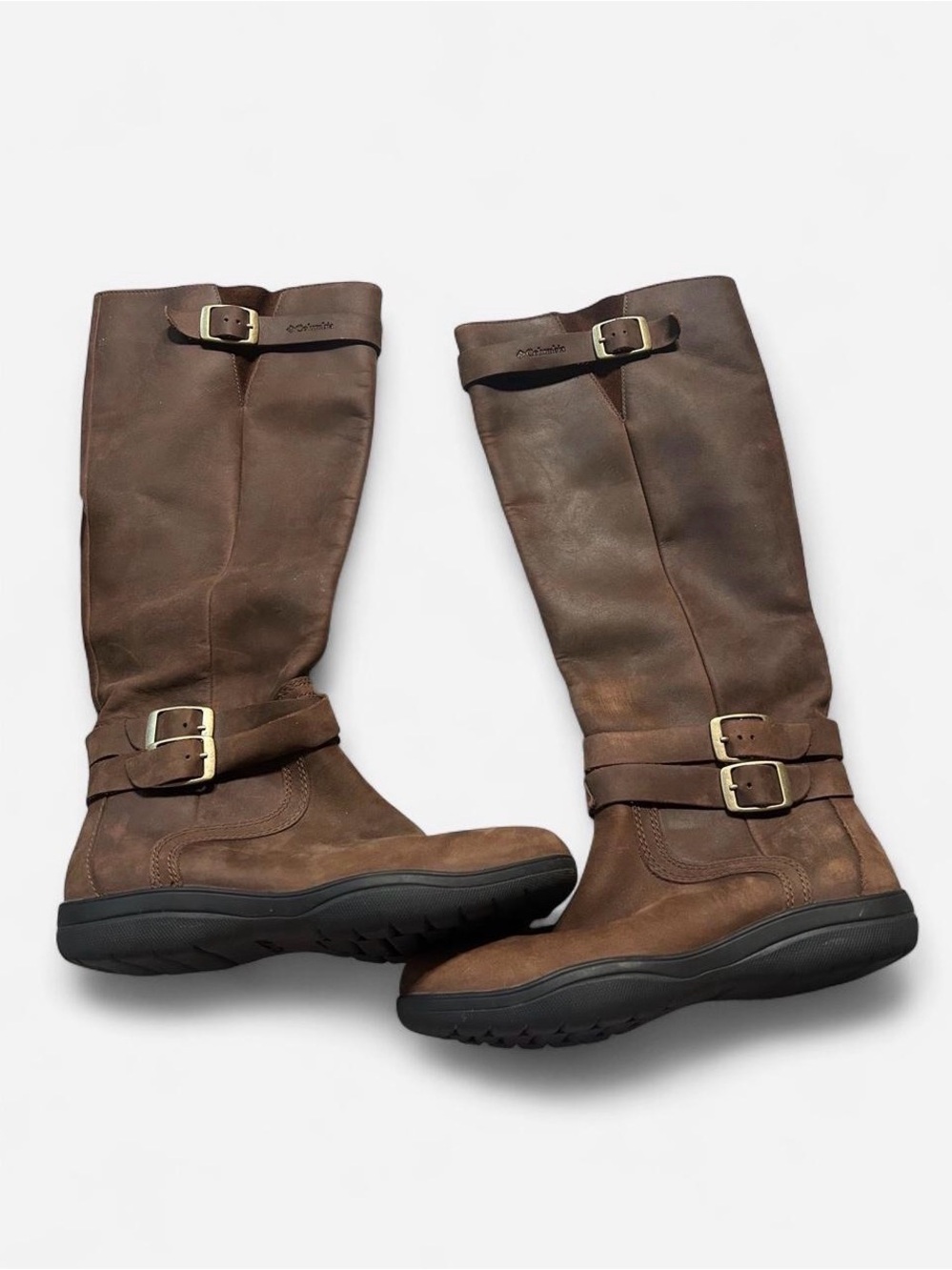 Columbia Brown Leather Knee-High Buckle Boots
